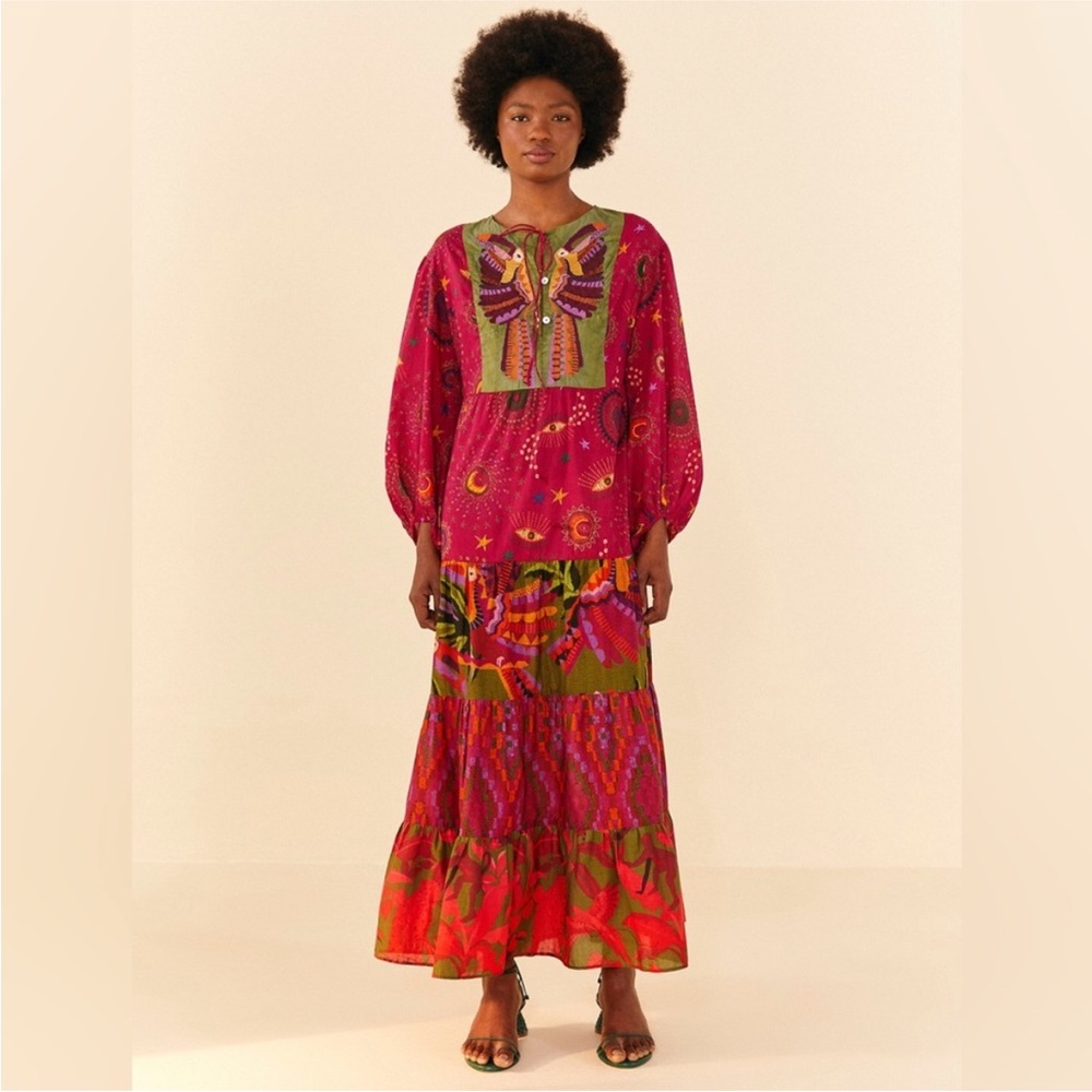 FARM Rio Pink and Green Long Sleeve Sundress